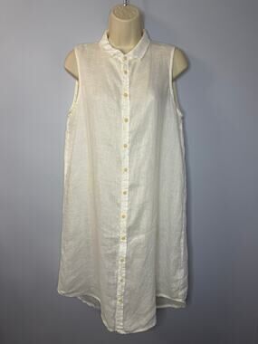 CP Shades Women's Mara Linen‎ Button-up Sleeveless Dress Off white Sz XS
